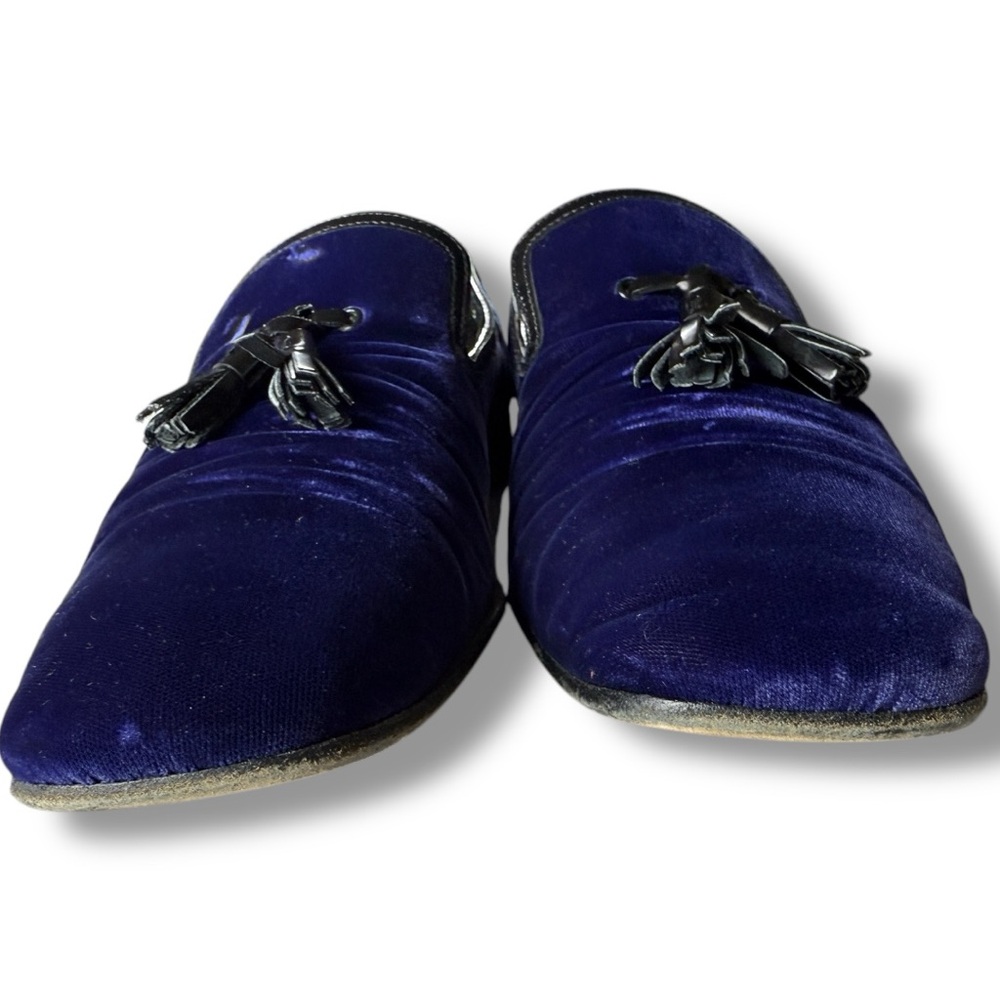 Prada Blue-Purple Velvet Tassel Smoking Shoes Loafers Size 9 - Picture 3 of 9